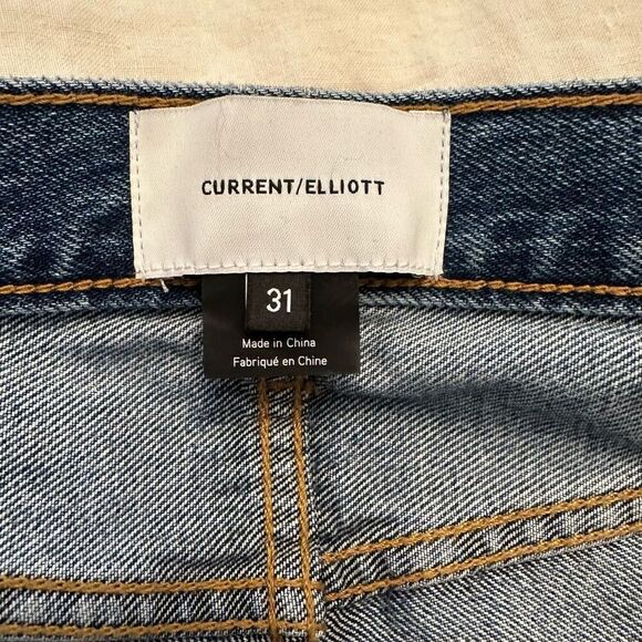 Current/Elliott Distressed Whiskering Raw Hem Straight Leg Jeans Blue Size 31 - Picture 6 of 6